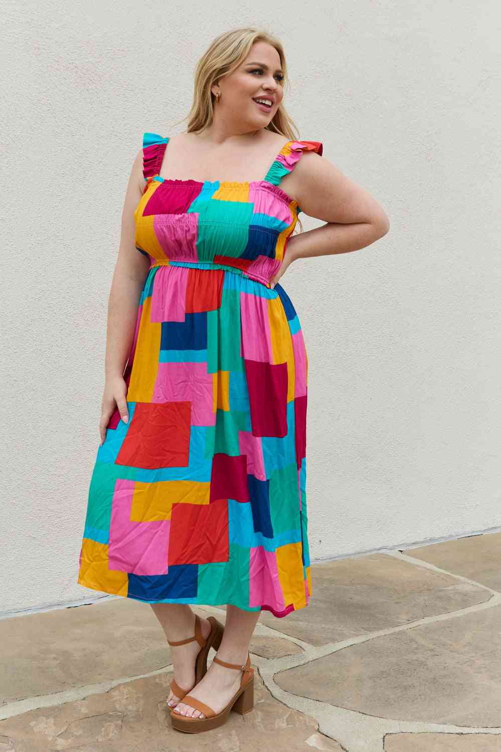 And The Why Multicolored Square Print Summer Dress