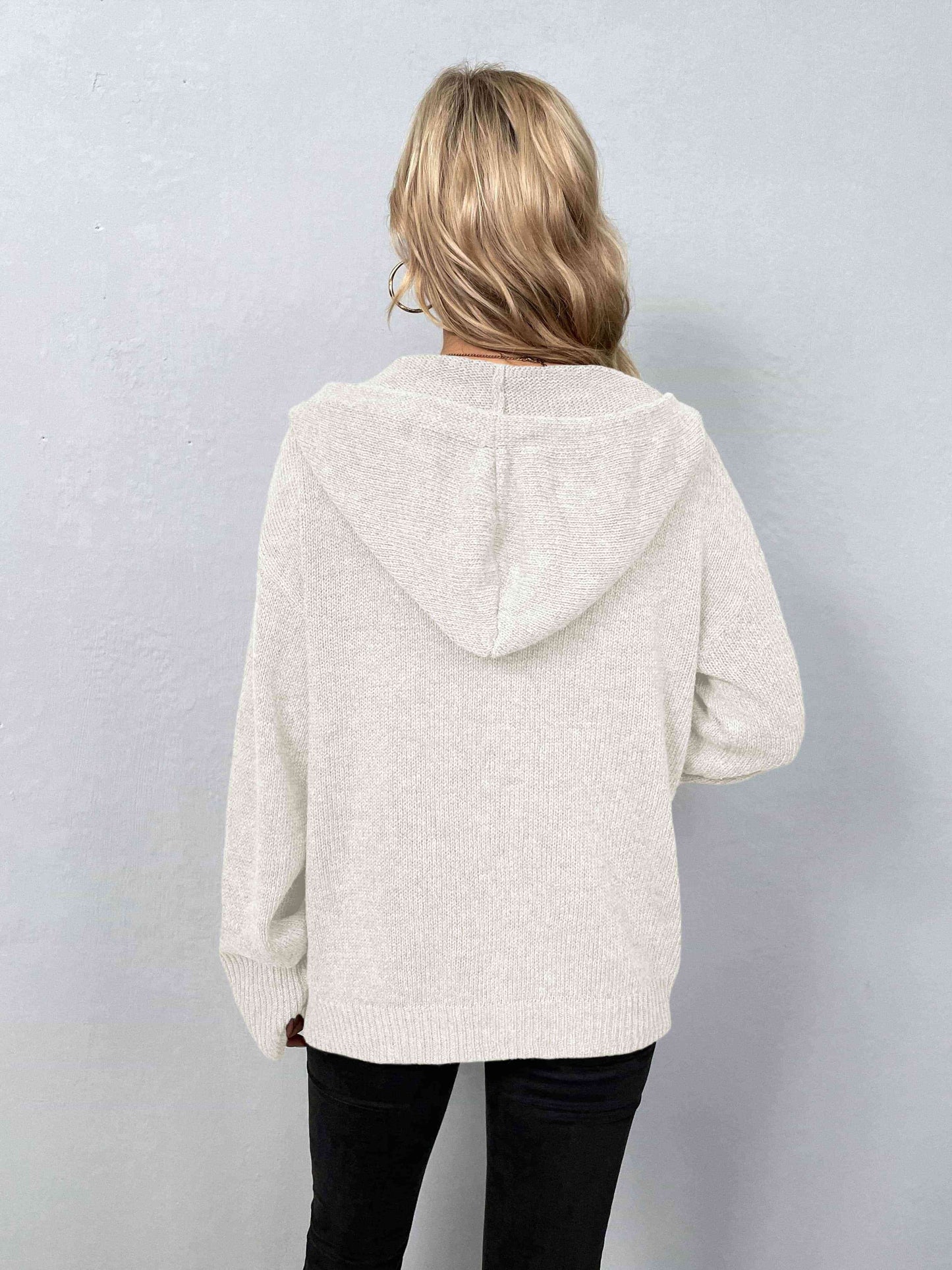 Button-Down Long Sleeve Hooded Sweater - Create the impossible