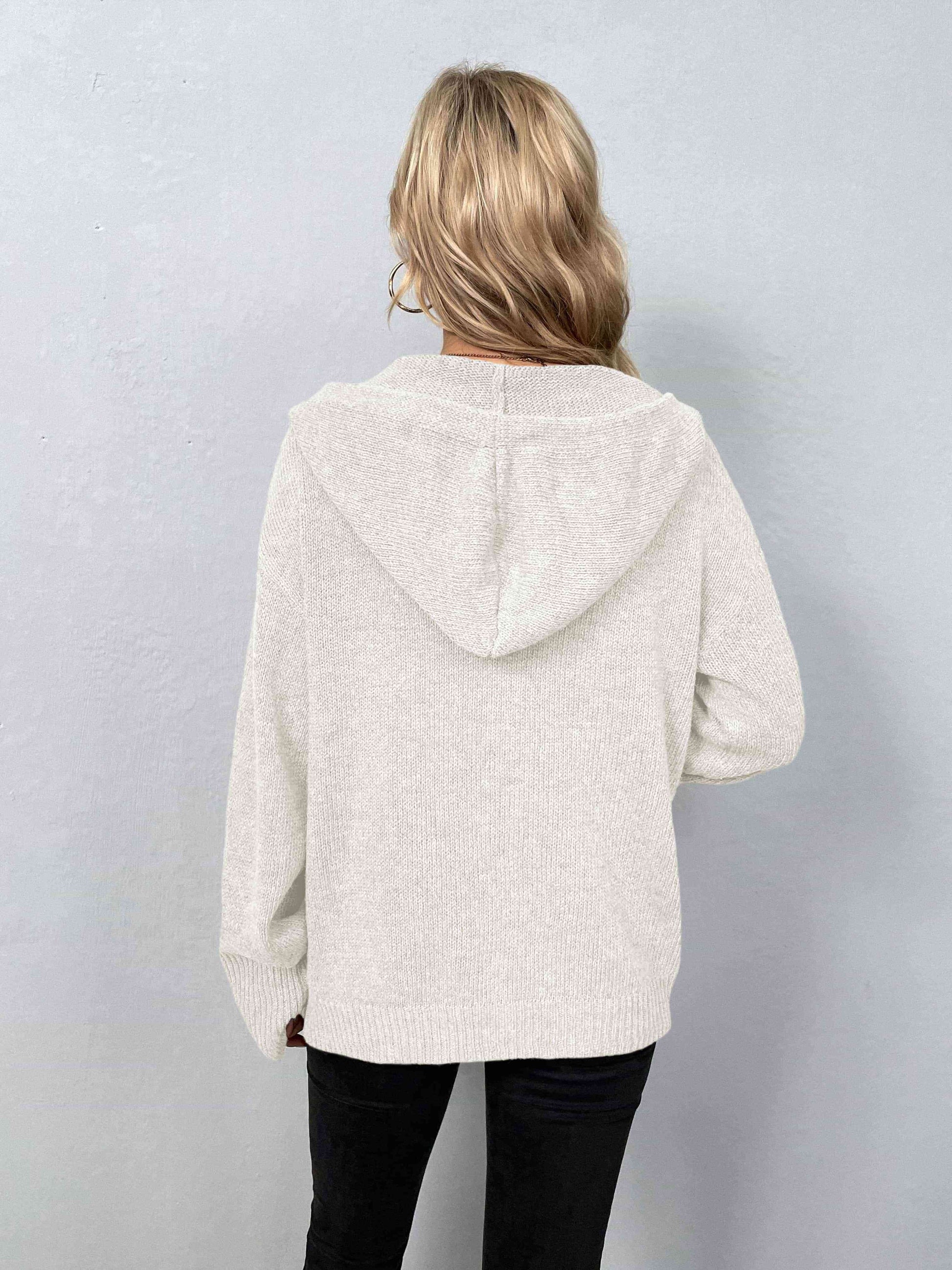 Button-Down Long Sleeve Hooded Sweater - Create the impossible