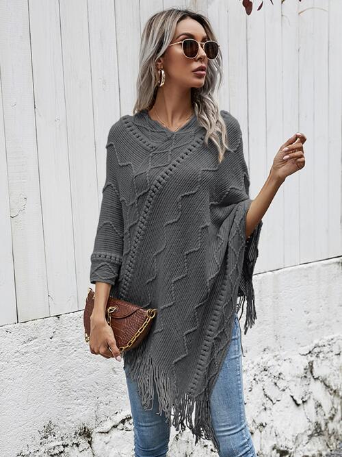 Texture Fringe Hem Poncho