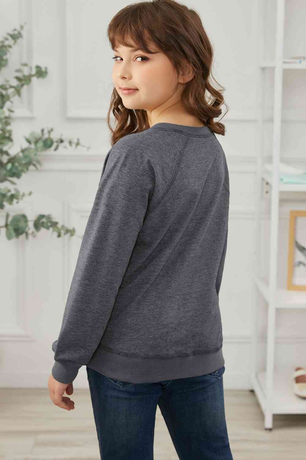 Girls Raglan Sleeve Ribbed Trim Sweatshirt