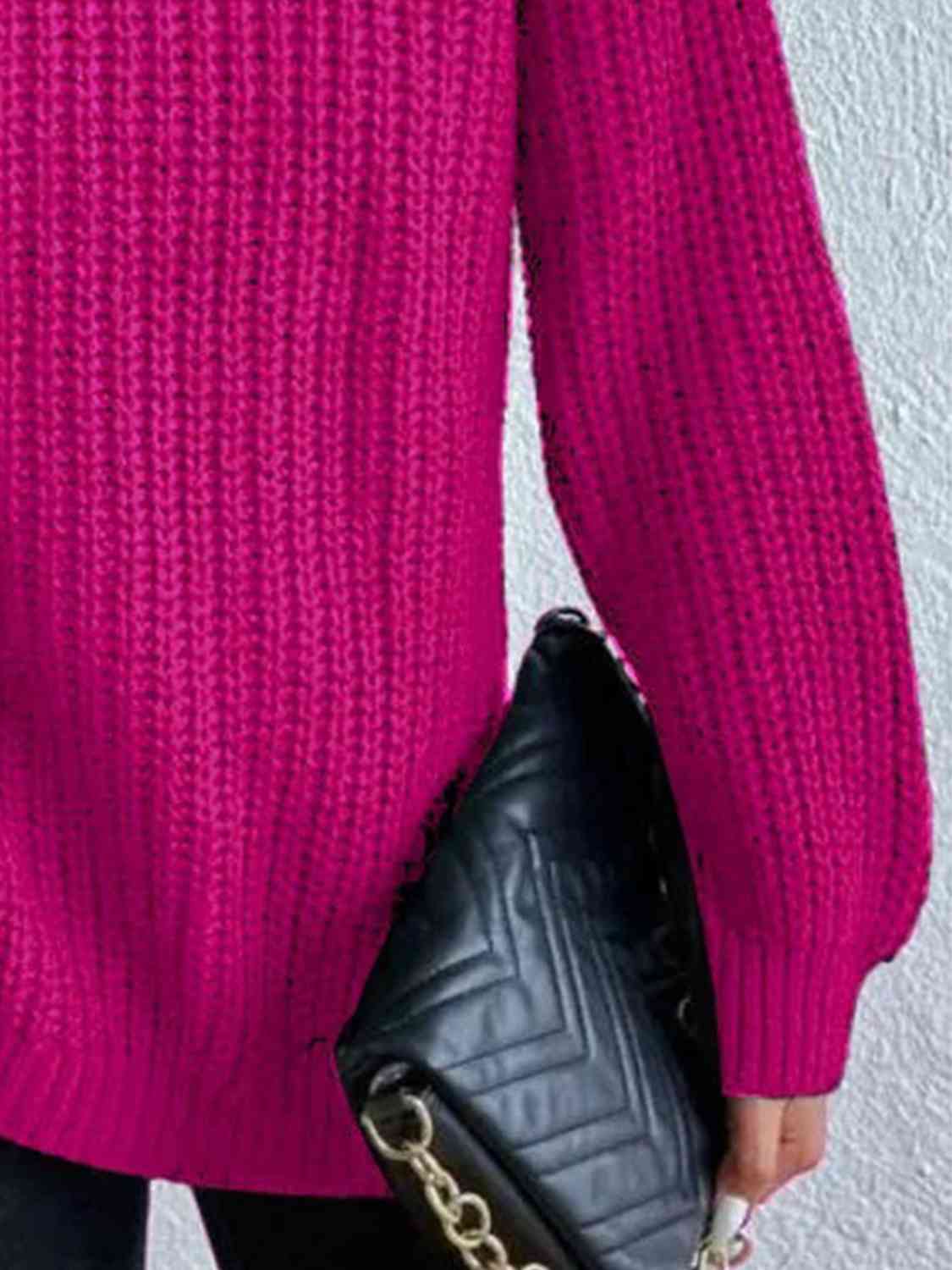 Full Size Turtleneck Rib-Knit Slit Sweater - Create the impossible