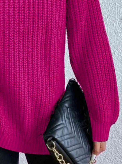 Full Size Turtleneck Rib-Knit Slit Sweater - Create the impossible