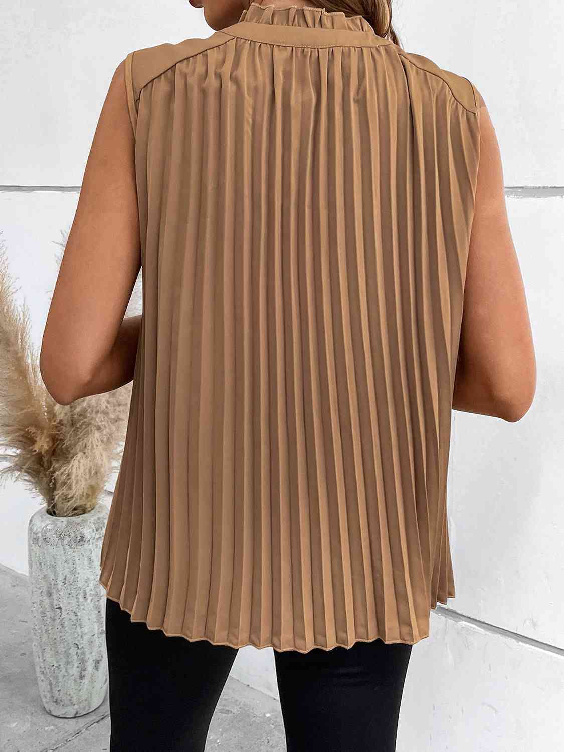 Pleated Tie Neck Tank Top