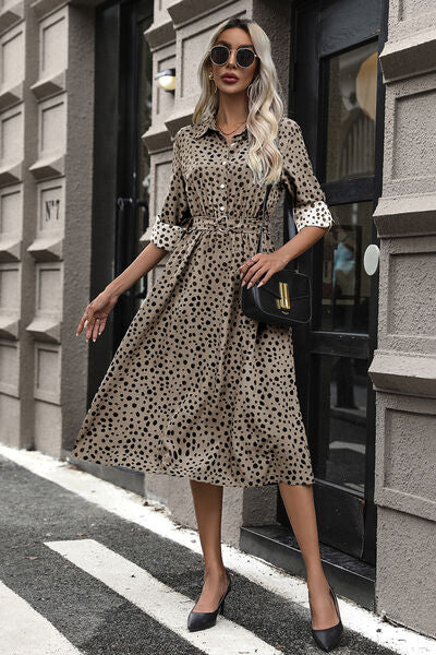 Polka Dot Tied Button Up Dress