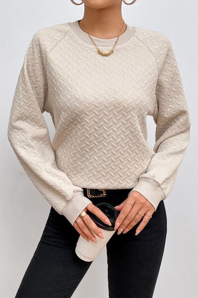 Texture Round Neck Long Sleeve Sweatshirt - Create the impossible
