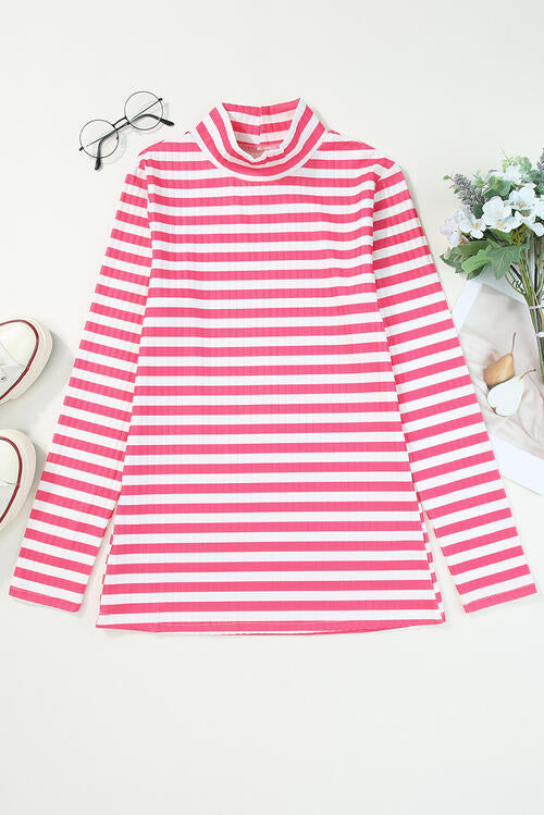 Double Take Striped Mock Neck Long Sleeve Top - Create the impossible