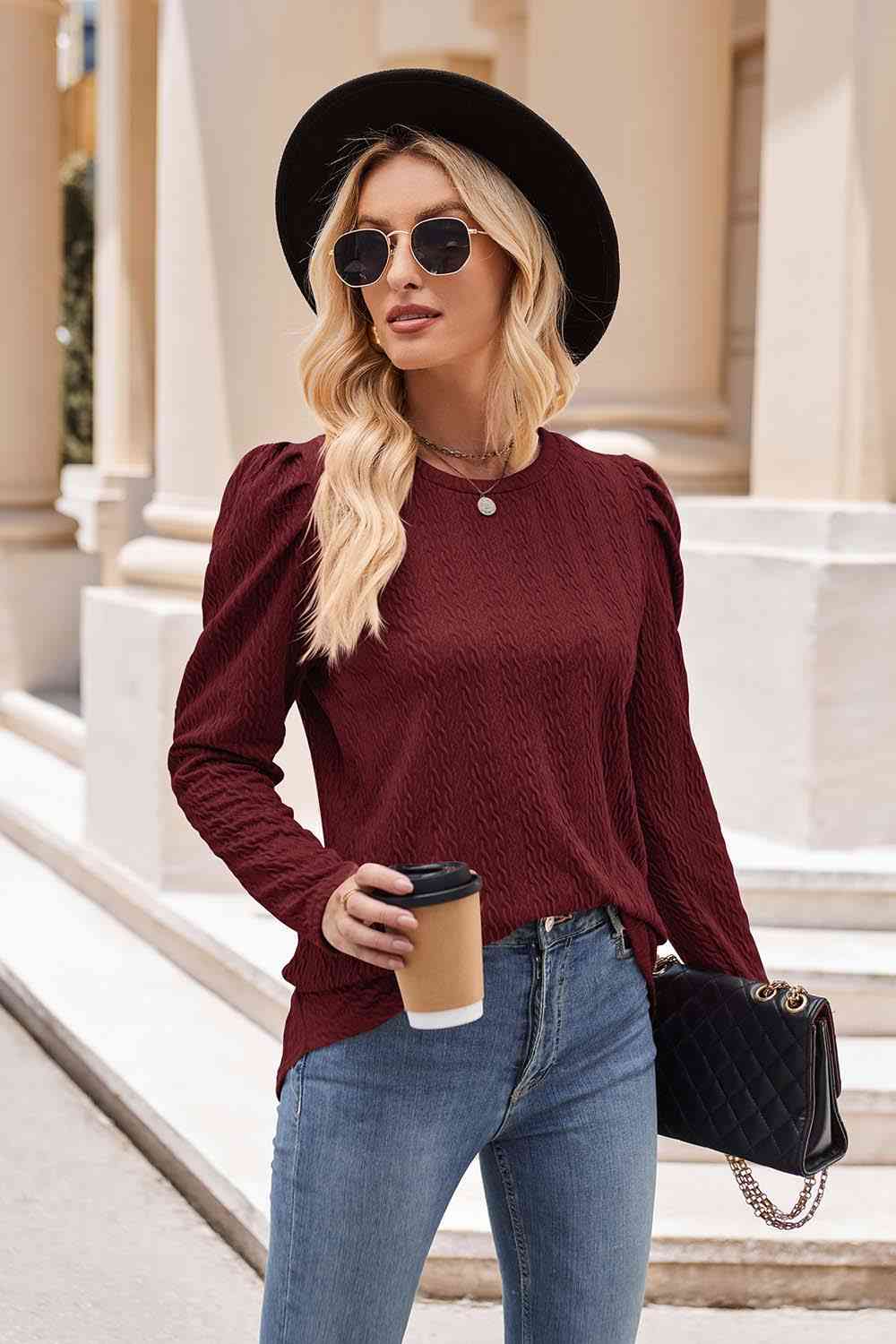 Round Neck Puff Sleeve Blouse - Create the impossible