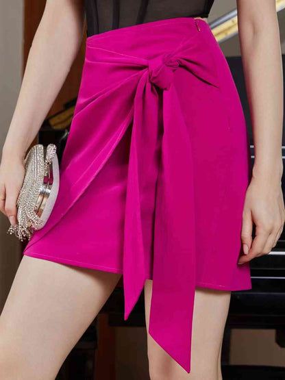 High Waist Tie Front Mini Skirt