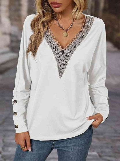 Contrast V-Neck Long Sleeve Top - Create the impossible