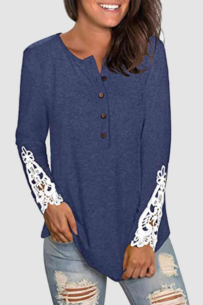 Lace Detail Button Front T-Shirt