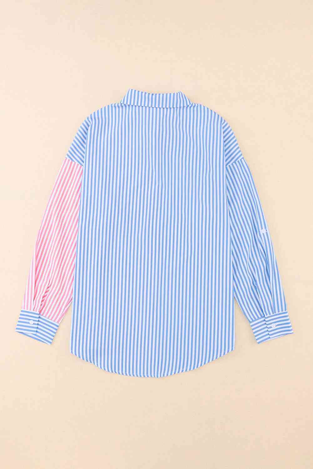 Striped Two-Tone Long Sleeve Shirt with Pocket