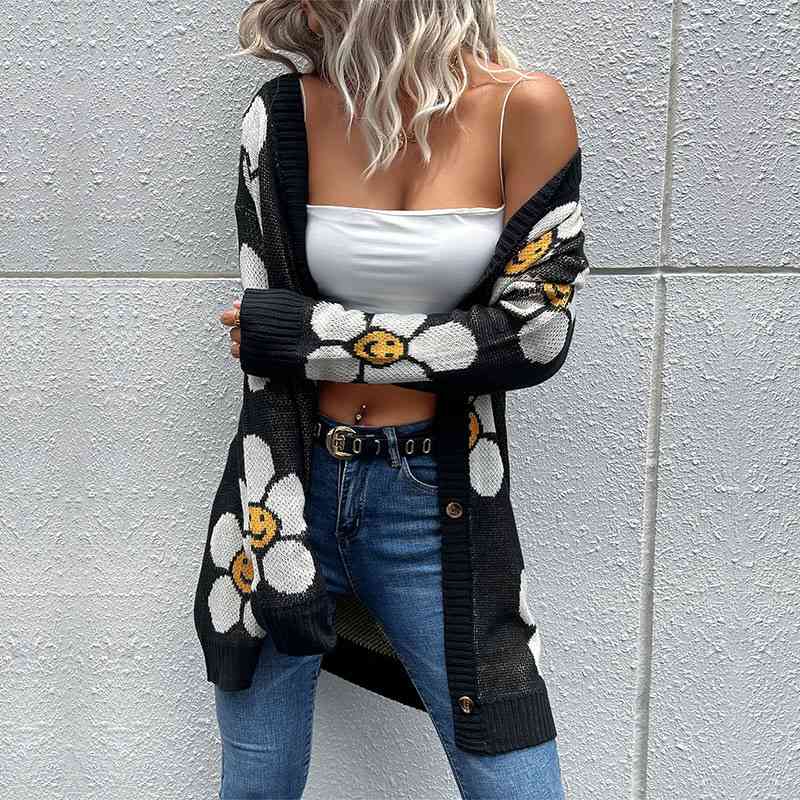 Floral Button Down Longline Cardigan - Create the impossible