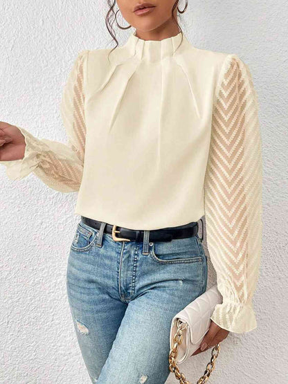 Mock Neck Flounce Sleeve Blouse - Create the impossible