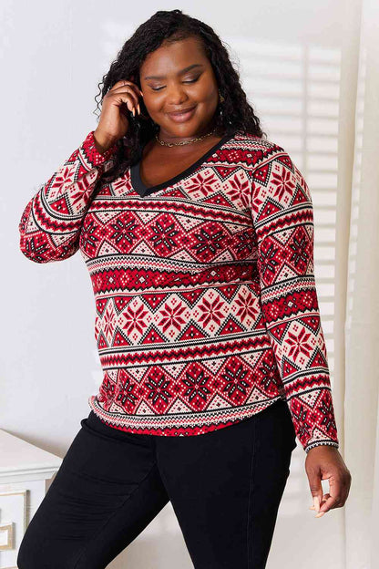 Heimish Full Size Snowflake Print Long Sleeve Top - Create the impossible