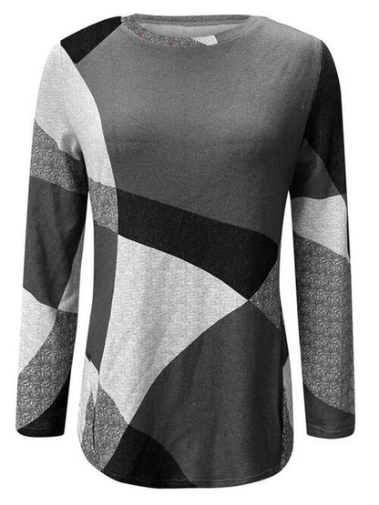 Color Block Round Neck Long Sleeve T-Shirt