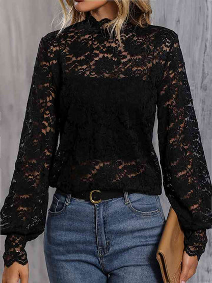 Mock Neck Lace Blouse - Create the impossible