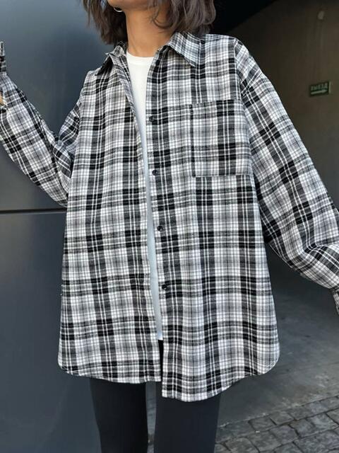 Plaid Collared Neck Long Sleeve Shirt