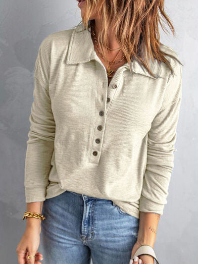 Collared Neck Half Button Top - Create the impossible