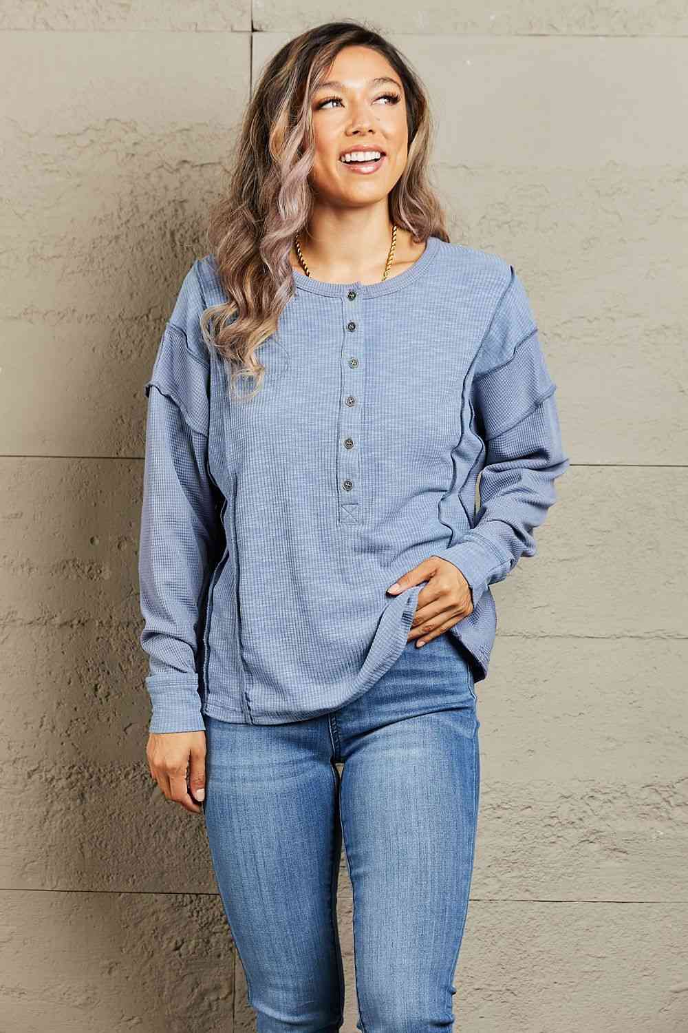 HEYSON Understand me Full Size Oversized Henley Top - Create the impossible