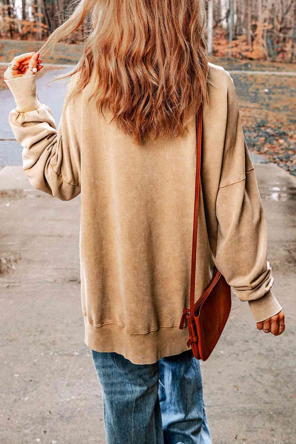 Dropped Shoulder Round Neck Long Sleeve Blouse - Create the impossible