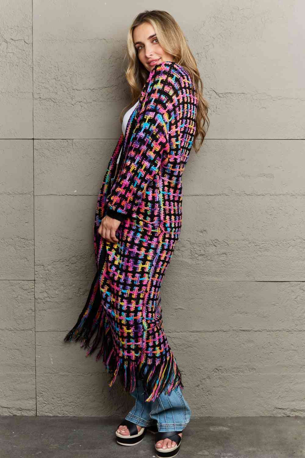 Multicolored Open Front Fringe Hem Cardigan - Create the impossible