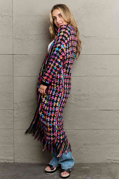 Multicolored Open Front Fringe Hem Cardigan - Create the impossible