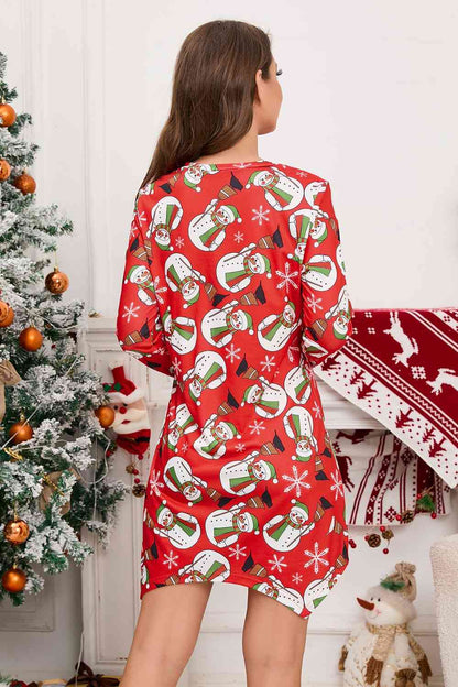 Christmas Element V-Neck Long Sleeve Mini Dress