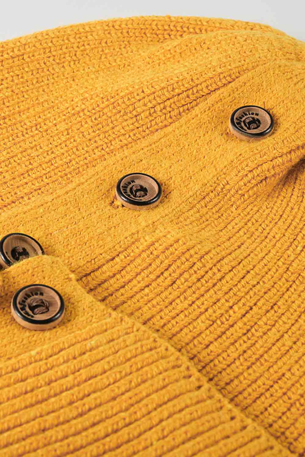 Button Detail Rib-Knit Cuff Beanie