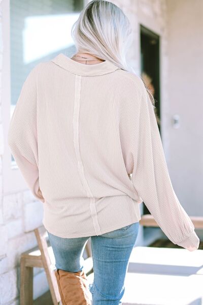 Collared Neck Half Button Long Sleeve Blouse - Create the impossible