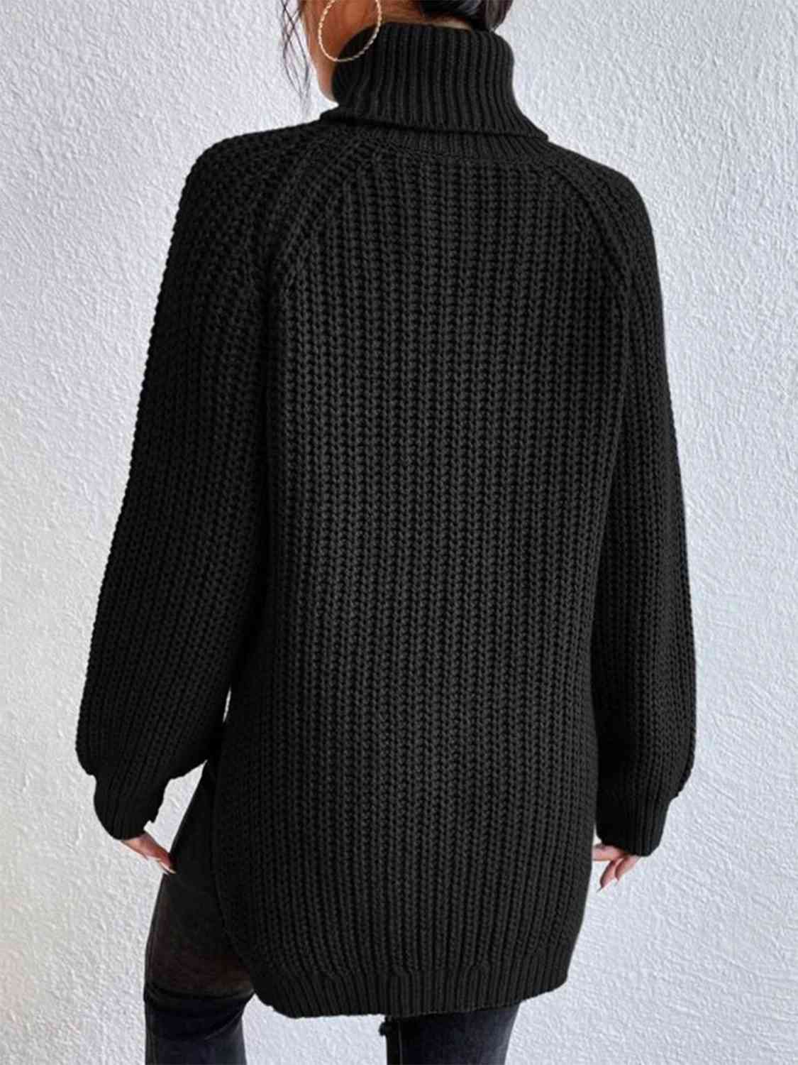 Full Size Turtleneck Rib-Knit Slit Sweater - Create the impossible