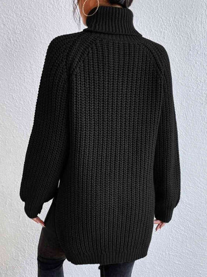 Full Size Turtleneck Rib-Knit Slit Sweater - Create the impossible
