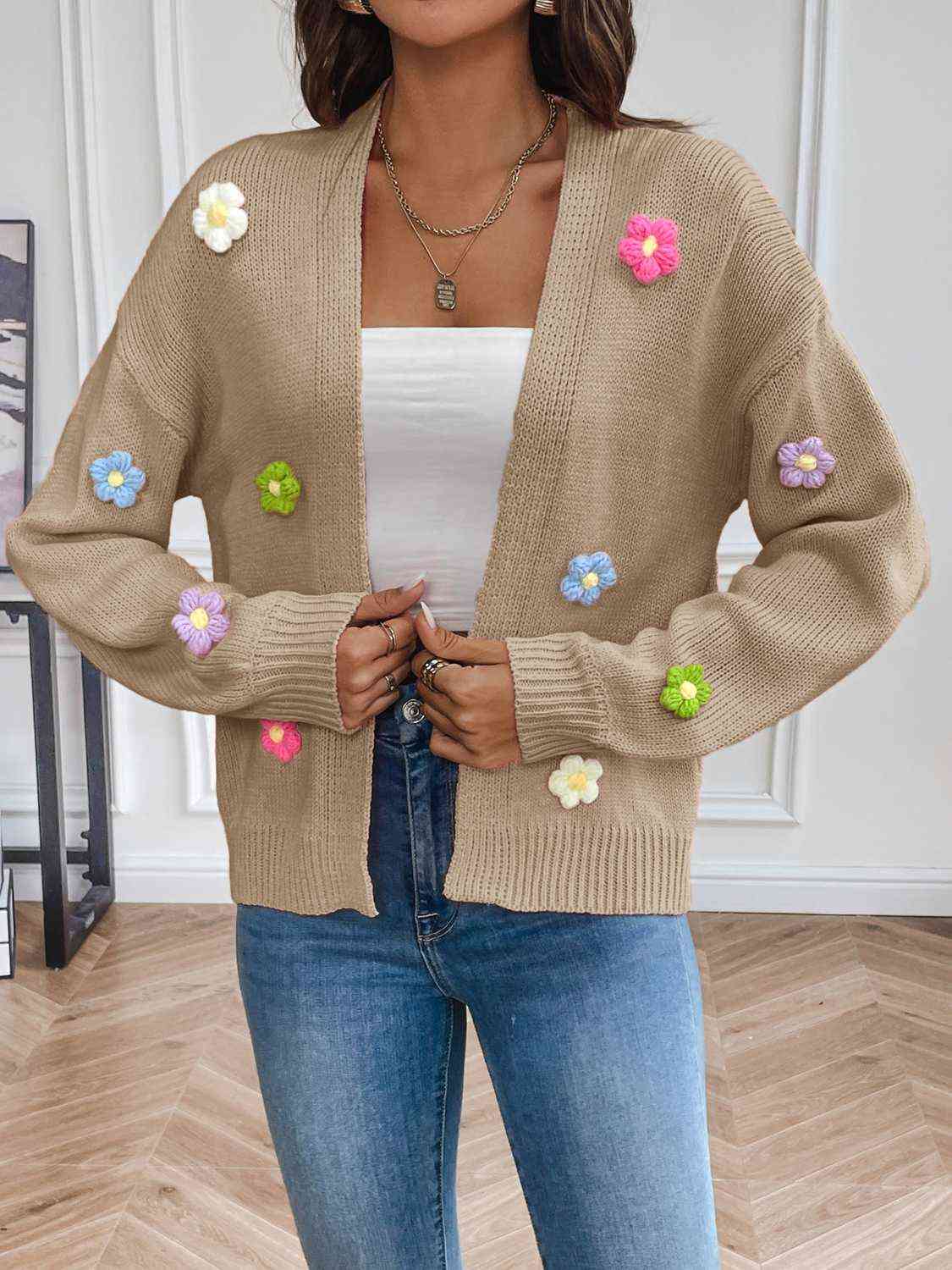 Floral Long Sleeve Open Front Cardigan - Create the impossible
