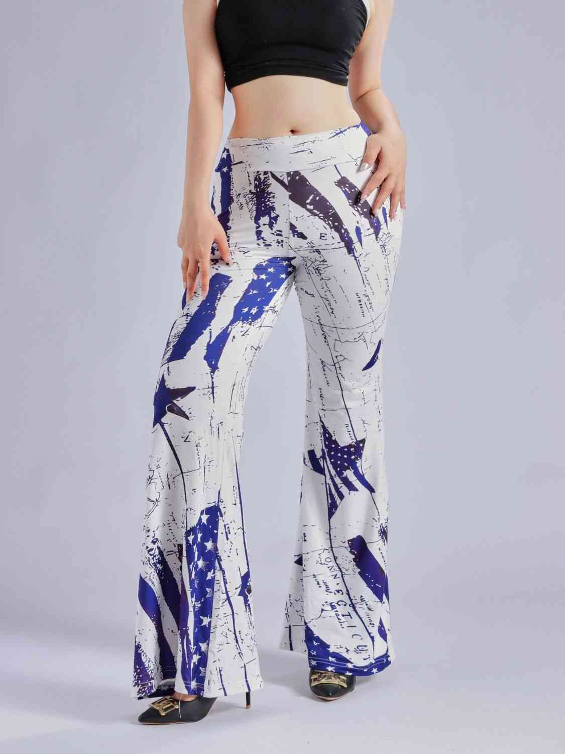 Printed Wide Waistband Flare Pants