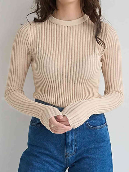 Round Neck Ribbed Knit Top