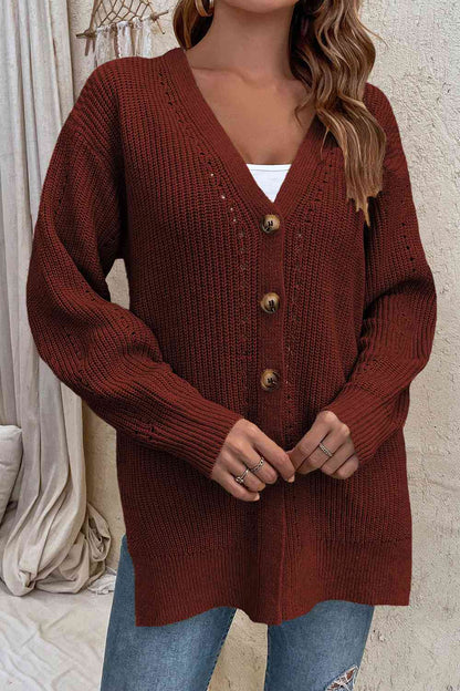 V-Neck Openwork Long Sleeve Cardigan