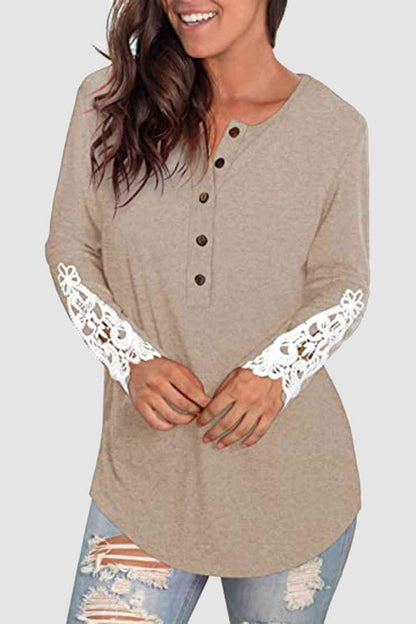 Lace Detail Button Front T-Shirt