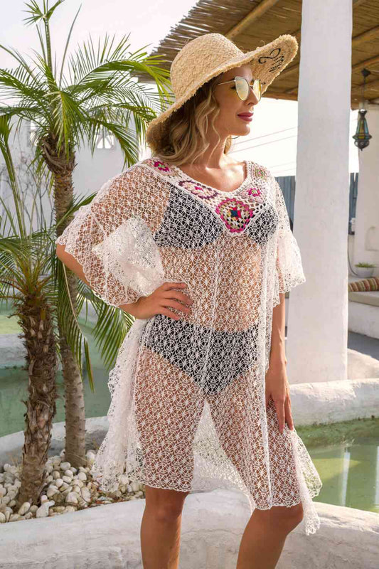 Contrast V-Neck Sheer Cover Up