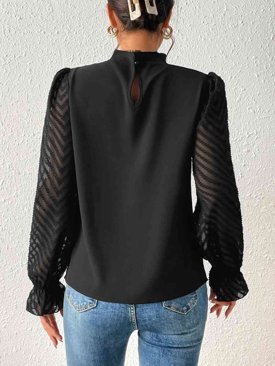 Mock Neck Flounce Sleeve Blouse - Create the impossible