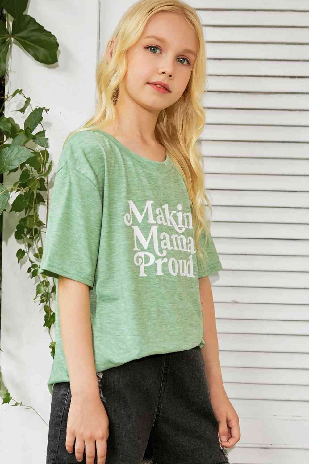 Girls Letter Graphic Dropped Shoulder T-Shirt