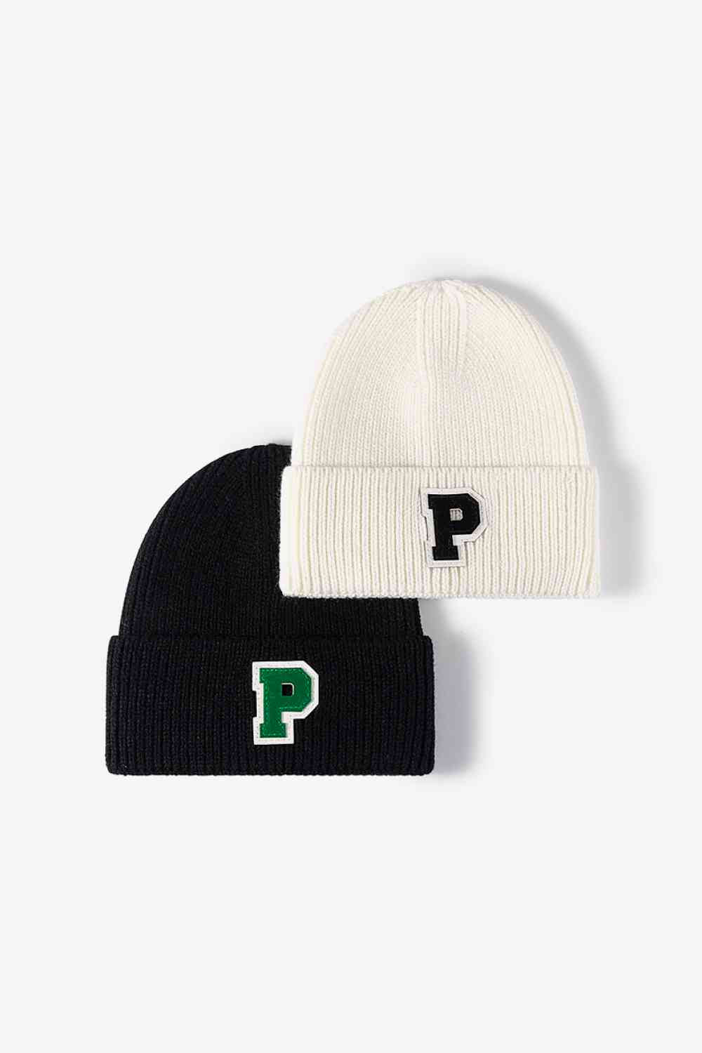 Letter Patch Cuffed Knit Beanie