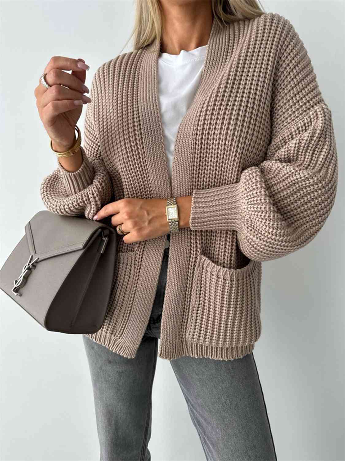 Open Front Dropped Shoulder Cardigan