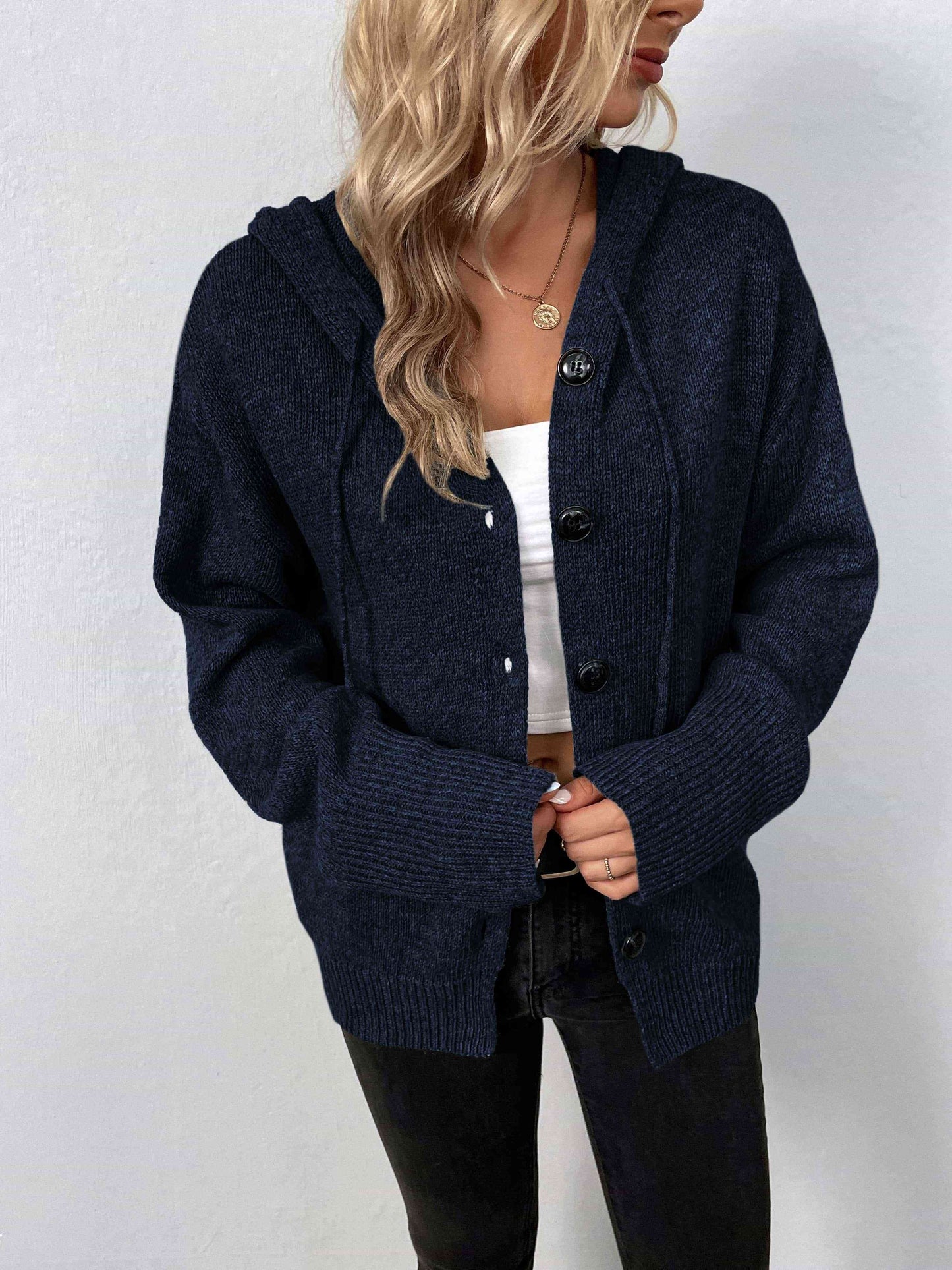 Button-Down Long Sleeve Hooded Sweater - Create the impossible