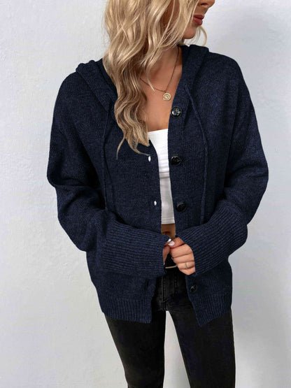 Button-Down Long Sleeve Hooded Sweater - Create the impossible