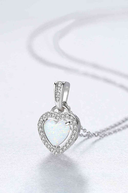 Opal Heart Pendant 925 Sterling Silver Necklace