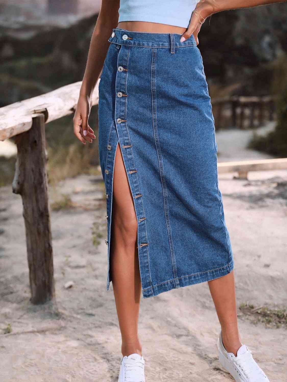 Button Down Denim Skirt - Create the impossible
