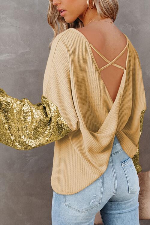 Sequin Waffle-Knit Blouse - Create the impossible