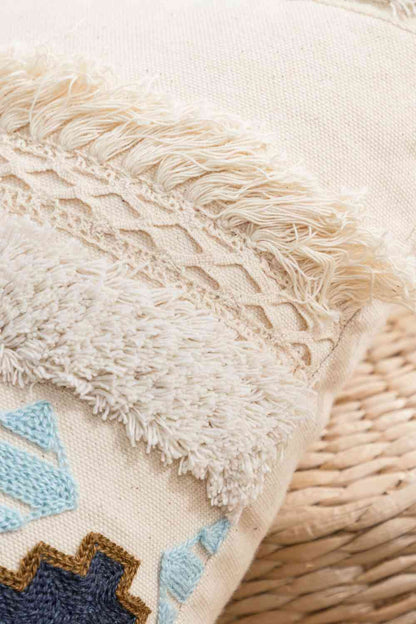 Embroidered Fringe Detail Decorative Throw Pillow Case - Create the impossible