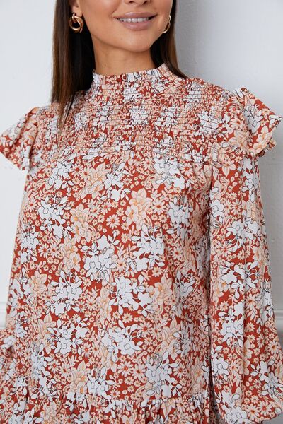 Floral Smocked Lantern Sleeve Ruffled Blouse - Create the impossible