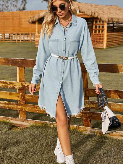 Raw Hem Collared Denim Dress